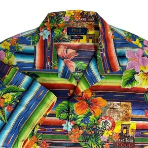 Polo Ralph Lauren Shirt Mens Large Linen Hawaiian Aloha Camp Loop Collar Serape